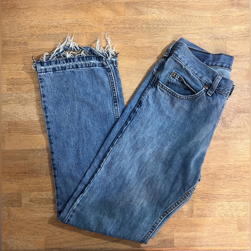 Lee Men's Straight Blue Jeans Distressed Fringed‎